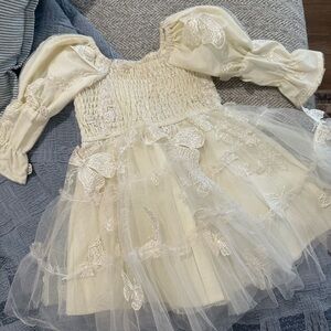 Ivy City Co Cream Lace Dress with Puff Sleeves